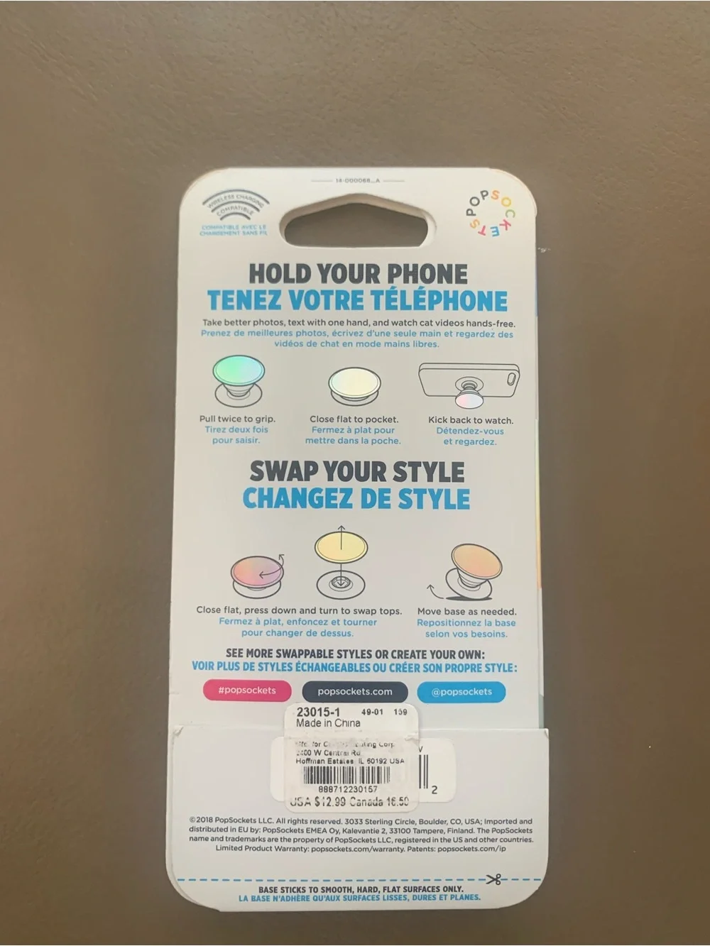 PopSocket PopGrip Sequin Phone Grip in Iridescent Pink and Blue
